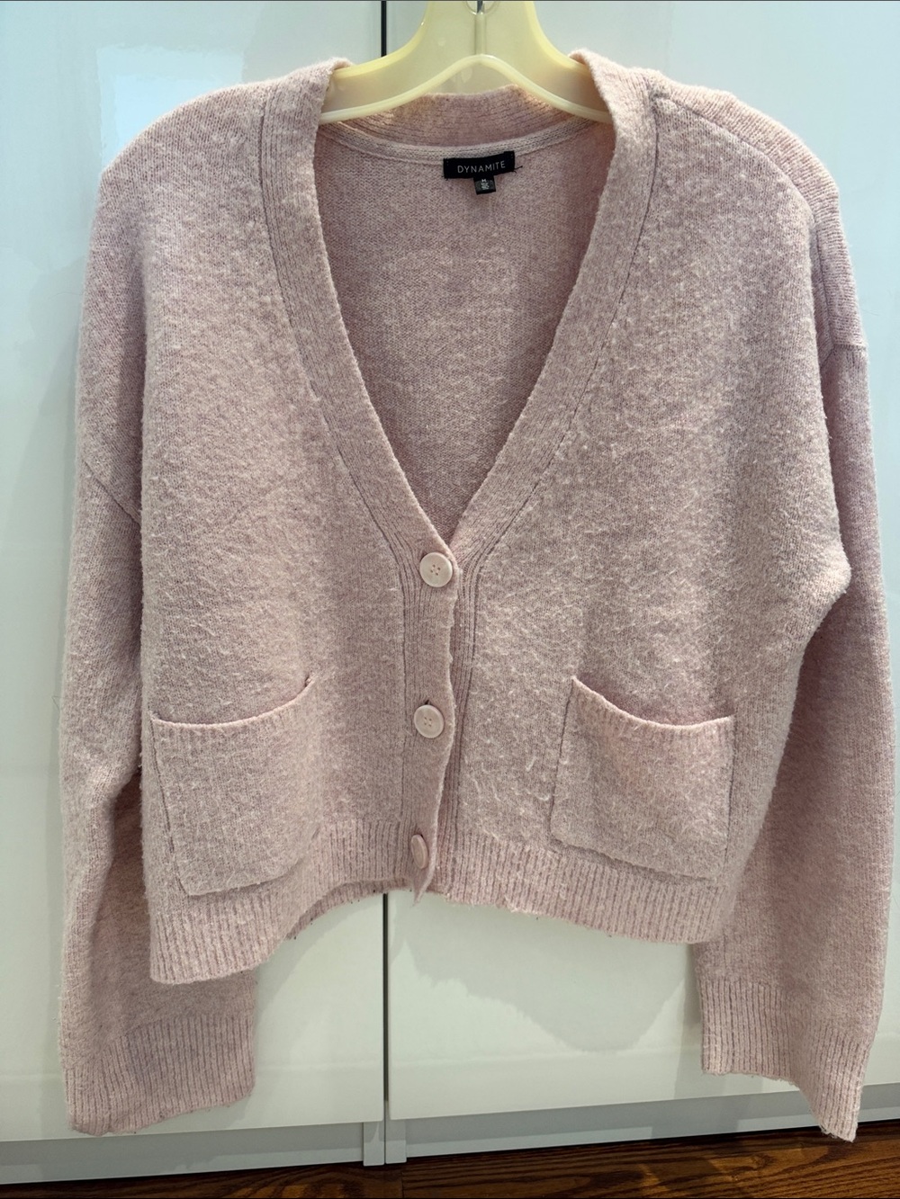 Dynamite Blush Pink V-Neck Button Cardigan with Pockets
